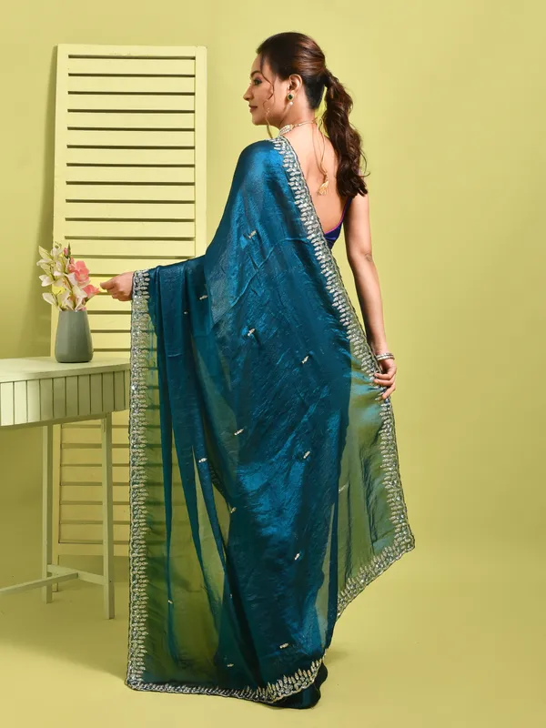 Blue_Satin_Embellished_Sarees_For_Women
