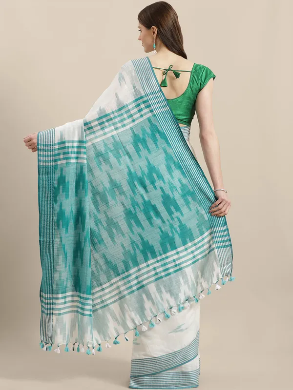 White_colour_Linen_Blend_Saree_for_Women