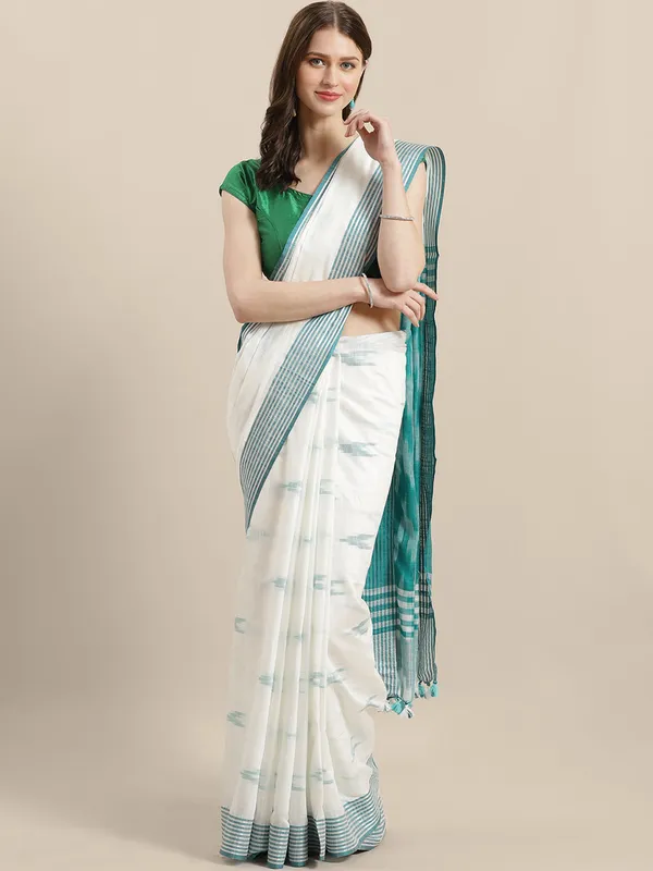 White_colour_Linen_Blend_Saree_for_Women