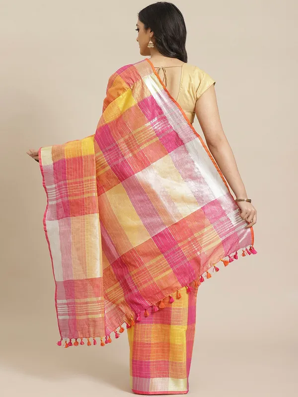 Yellow_colour_Linen_Blend_Saree_for_Women