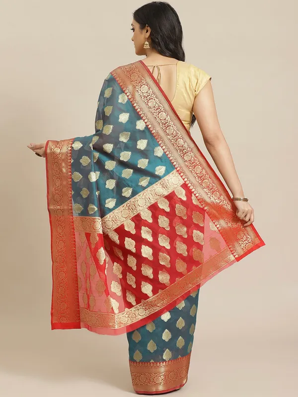 Teal_colour_Silk_Blend_Saree_for_Women