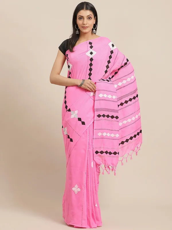 Pink_colour_Cotton_Blend_Saree_for_Women