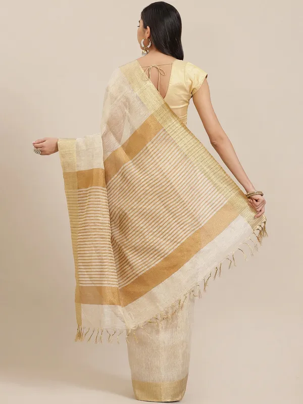 Cream_colour_Pure_Linen_Saree_for_Women