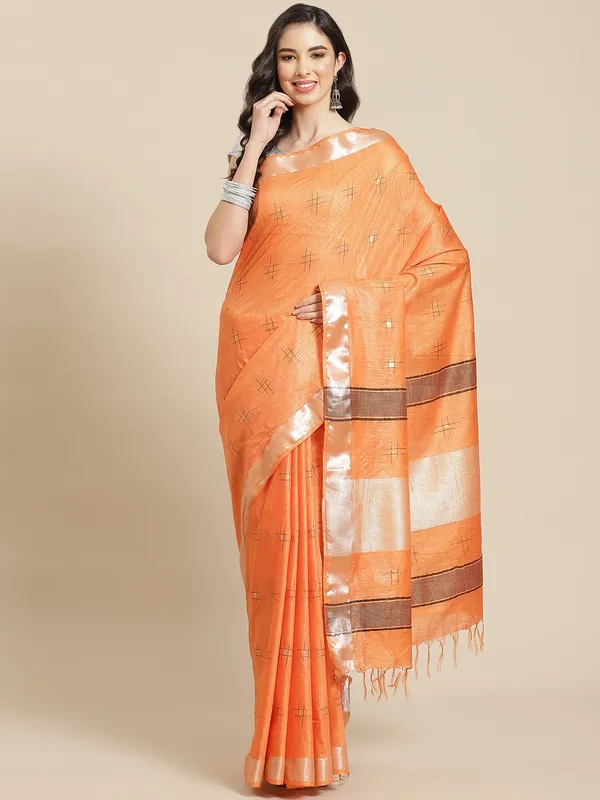 Orange_colour_Silk_Blend_Saree_for_Women
