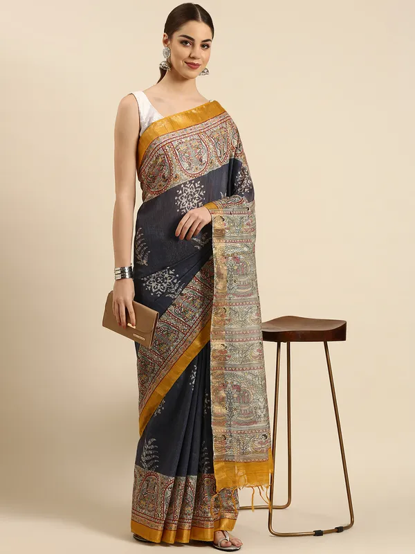 Blue_colour_Silk_Blend_Saree_for_Women