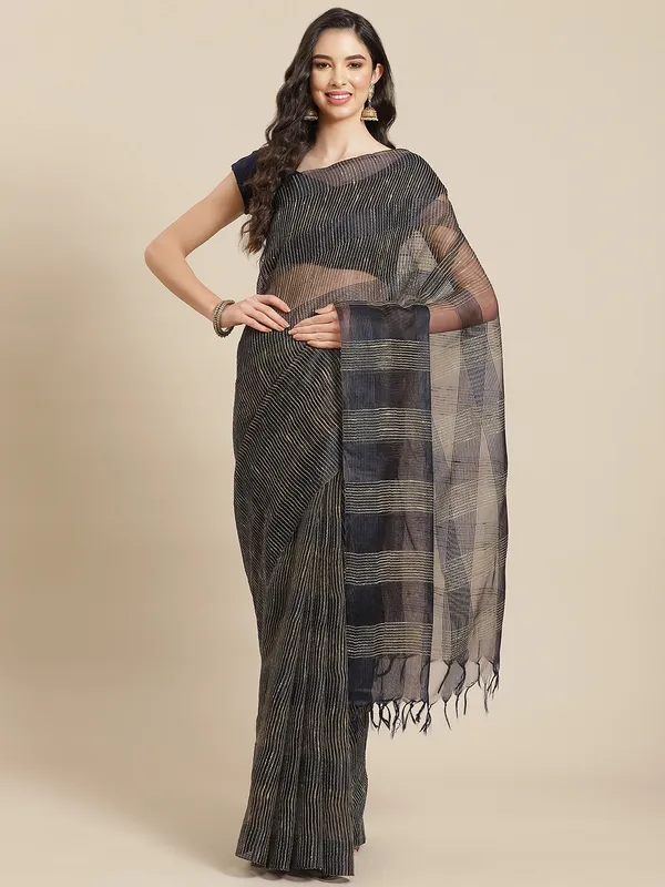 Navy_Blue_colour_Silk_Blend_Saree_for_Women