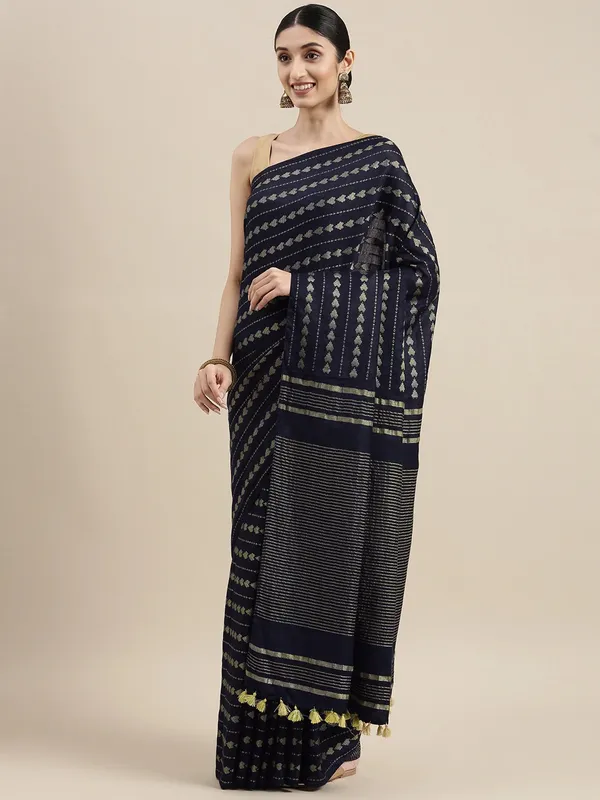 Navy_Blue_colour_Silk_Blend_Saree_for_Women
