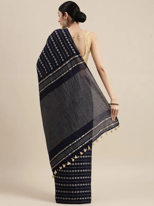 Navy_Blue_colour_Silk_Blend_Saree_for_Women