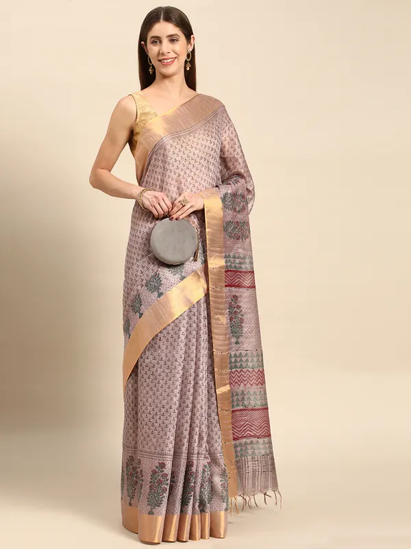 Grey_colour_Silk_Blend_Saree_for_Women