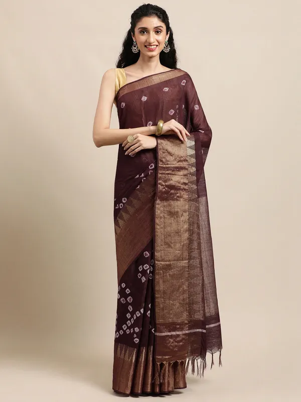 Brown_colour_Silk_Blend_Saree_for_Women