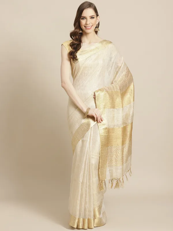 Off_White_colour_Pure_Linen_Saree_for_Women
