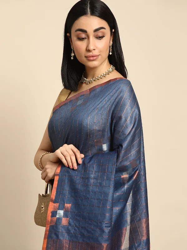Navy_Blue_colour_Silk_Blend_Saree_for_Women