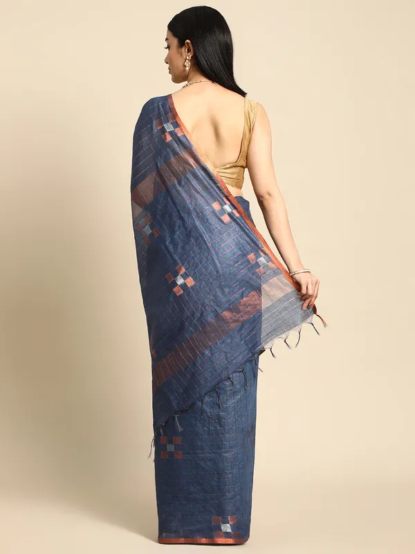 Navy_Blue_colour_Silk_Blend_Saree_for_Women