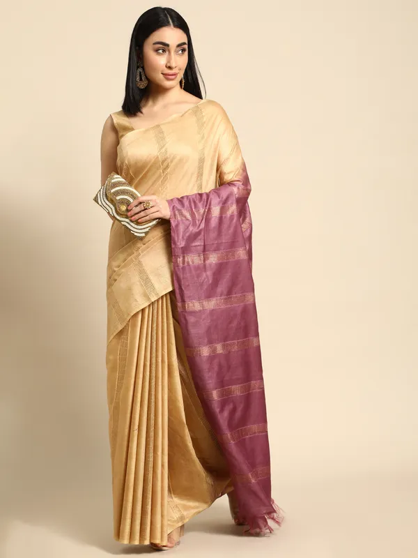 Beige_colour_Silk_Blend_Saree_for_Women