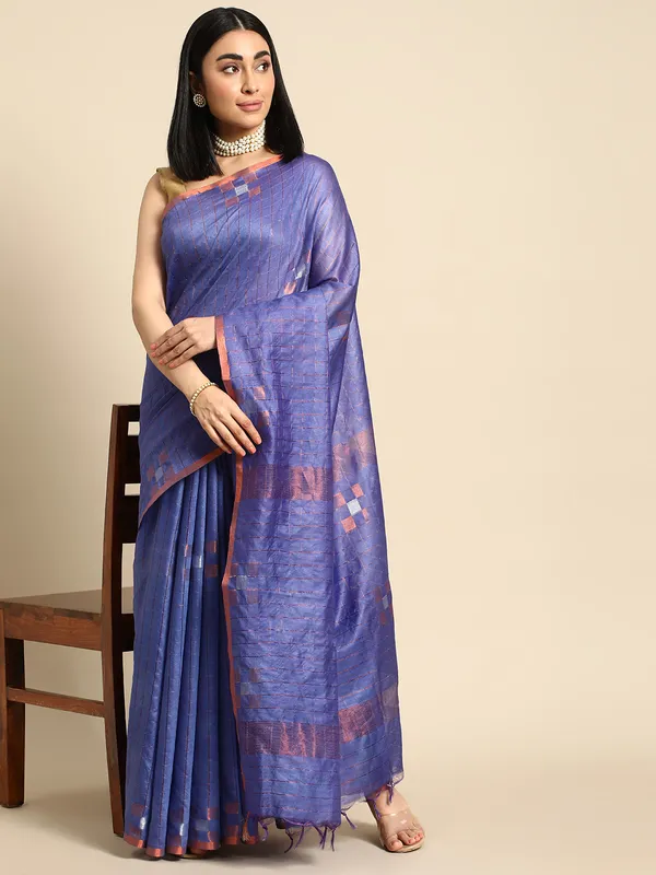 Navy_Blue_colour_Silk_Blend_Saree_for_Women