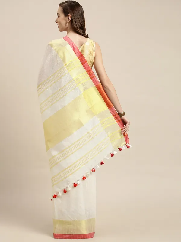 White_colour_Linen_Blend_Saree_for_Women