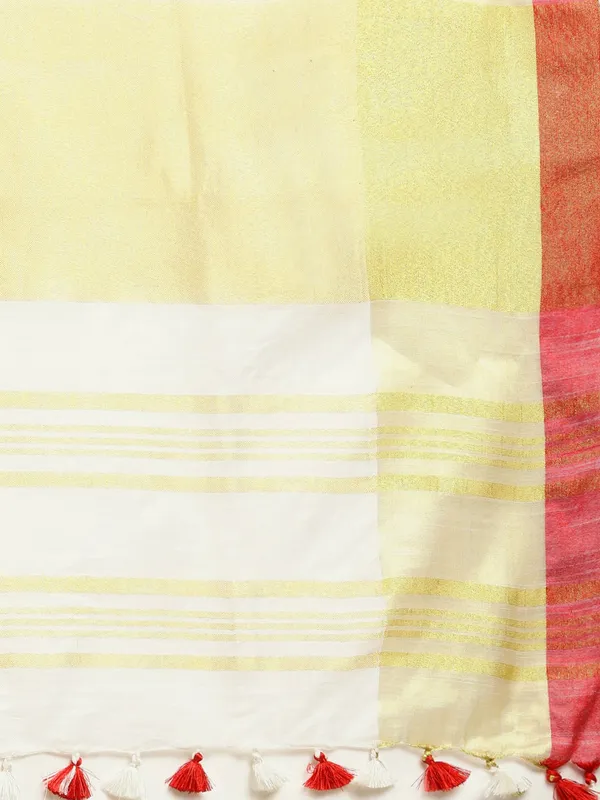 White_colour_Linen_Blend_Saree_for_Women