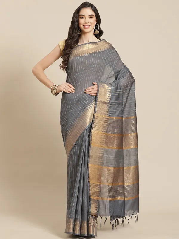 Grey_colour_Silk_Blend_Saree_for_Women