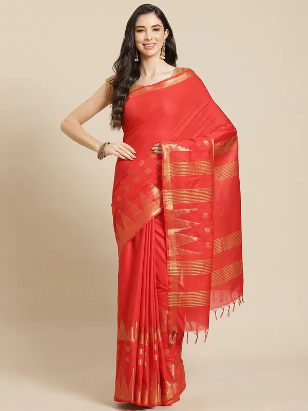 Coral_colour_Silk_Blend_Saree_for_Women