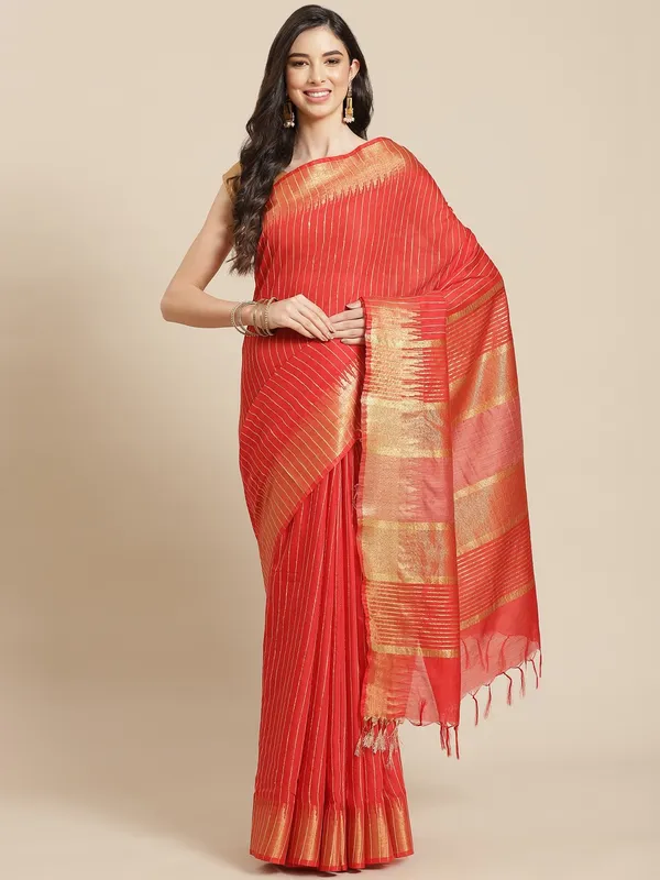 Coral_colour_Silk_Blend_Saree_for_Women