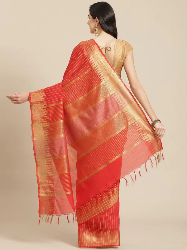 Coral_colour_Silk_Blend_Saree_for_Women