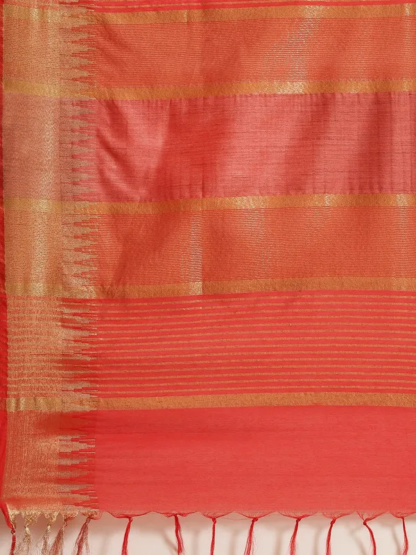 Coral_colour_Silk_Blend_Saree_for_Women