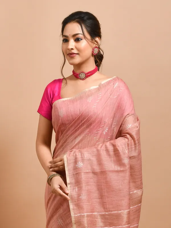 Peach_Silk_Blend_Embroidered_Sarees_For_Women