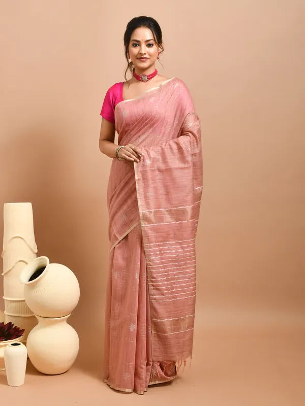 Peach_Silk_Blend_Embroidered_Sarees_For_Women