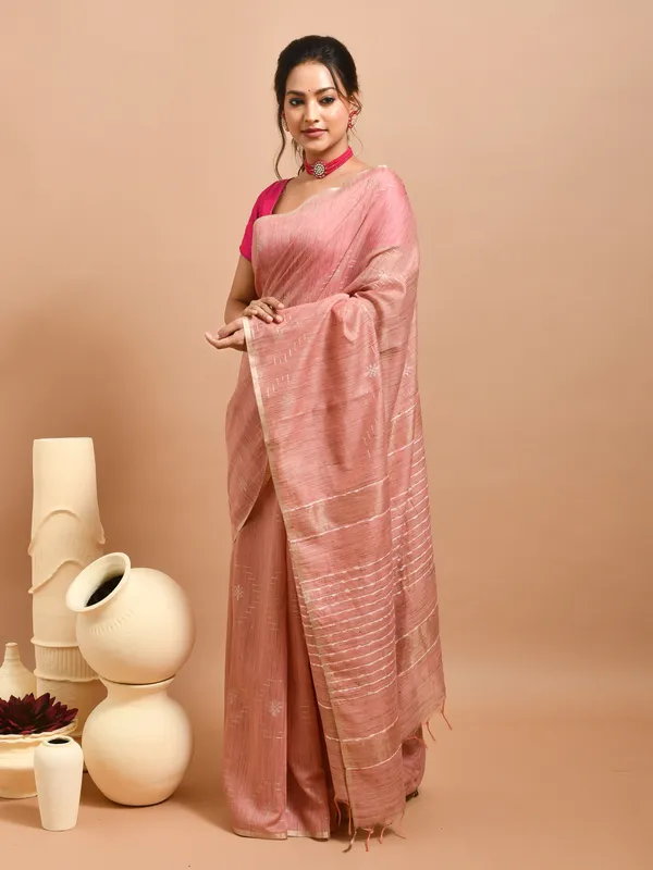Peach_Silk_Blend_Embroidered_Sarees_For_Women