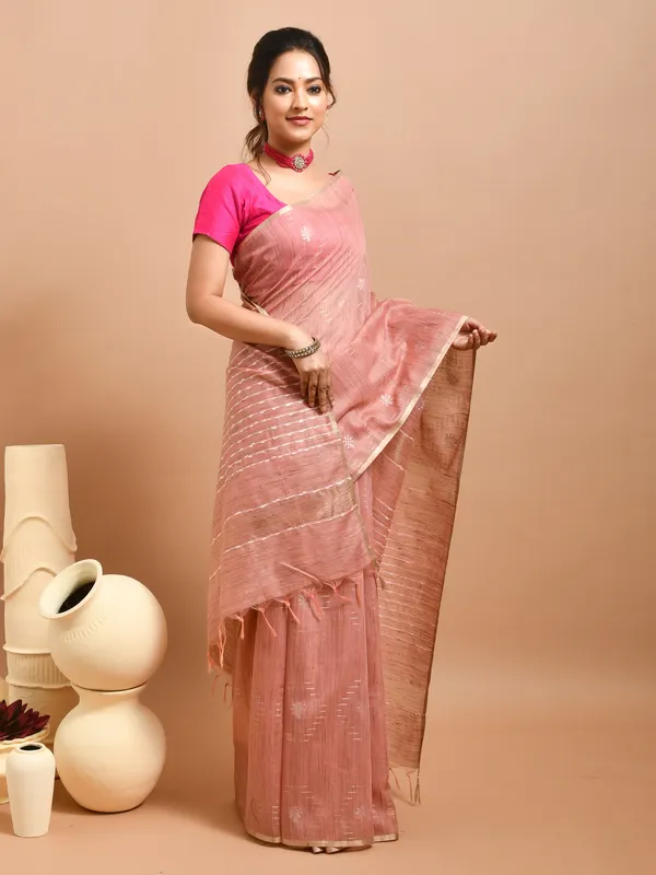 Peach_Silk_Blend_Embroidered_Sarees_For_Women