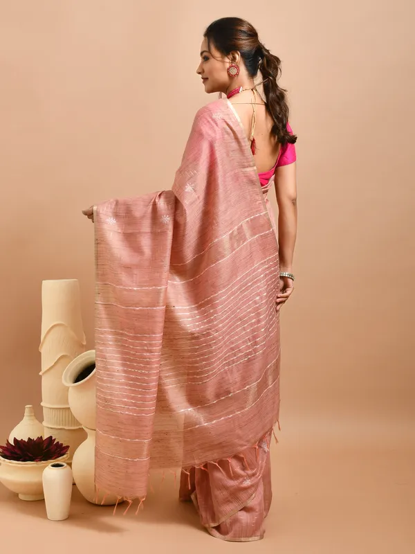 Peach_Silk_Blend_Embroidered_Sarees_For_Women