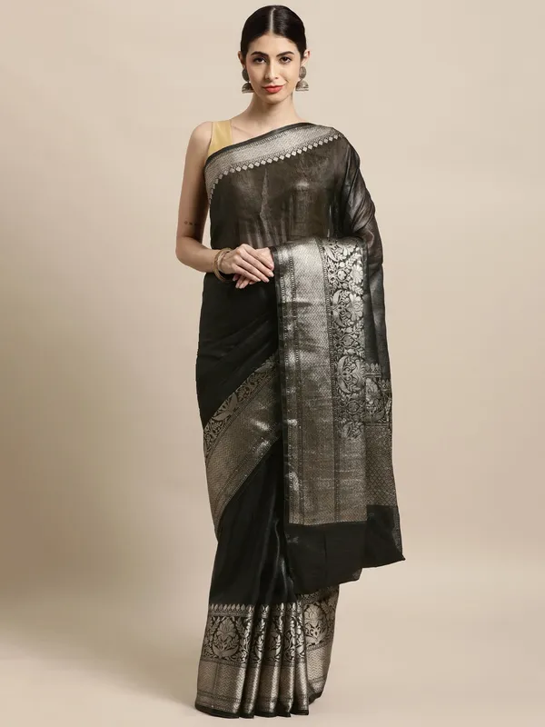 Black_colour_Linen_Blend_Saree_for_Women