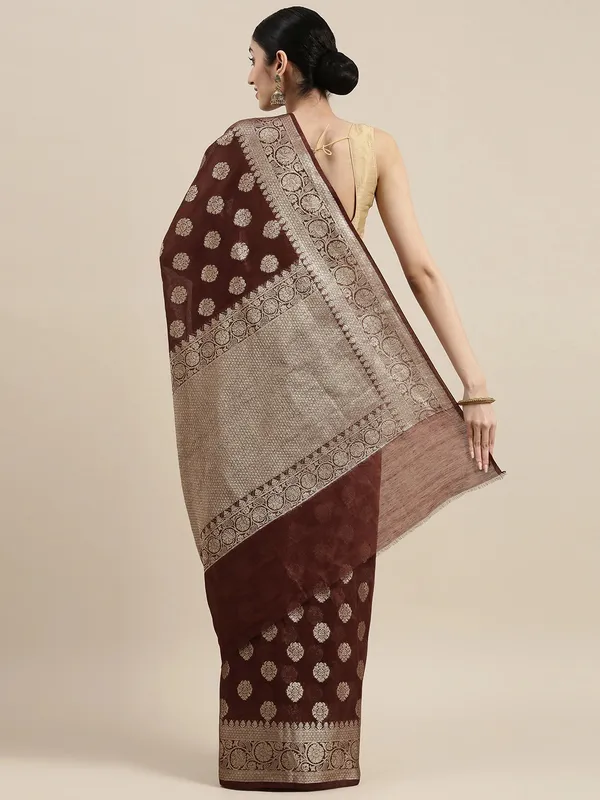 Brown_colour_Pure_Linen_Saree_for_Women