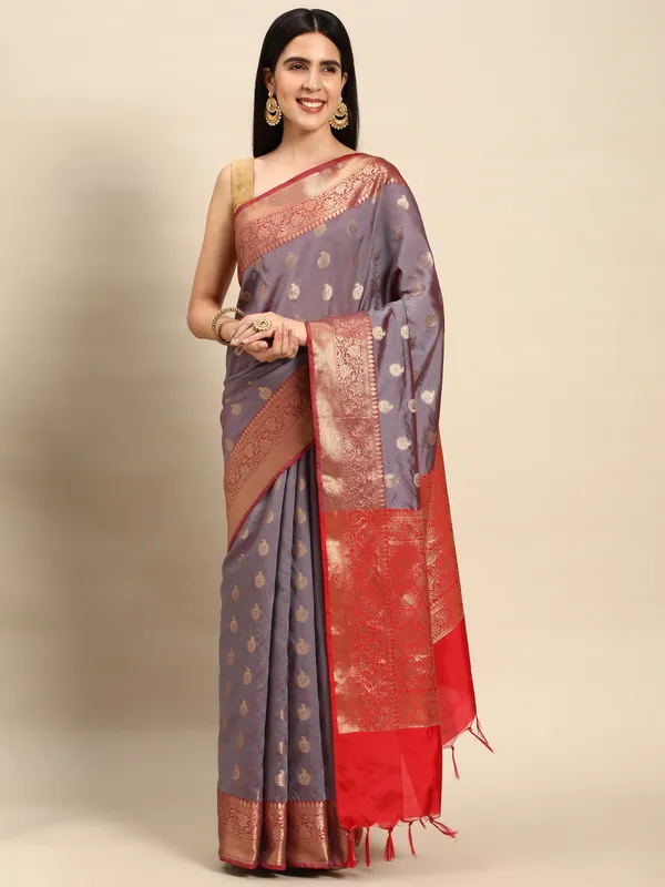 Grey_colour_Silk_Blend_Saree_for_Women