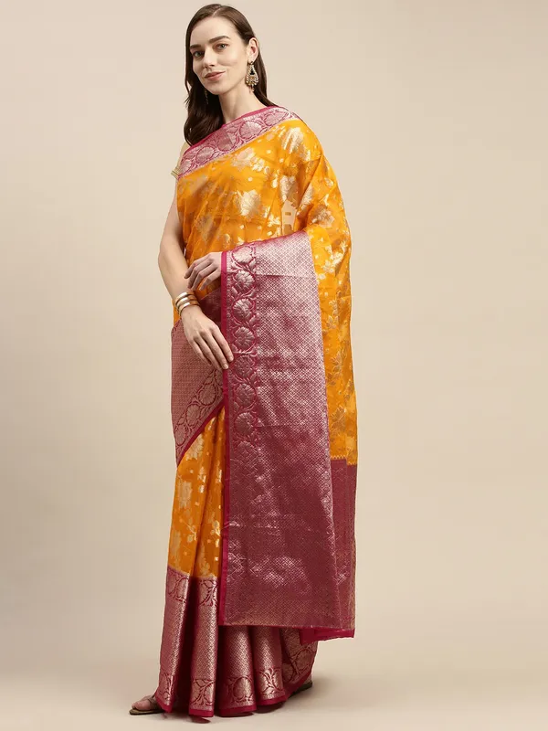 Yellow_colour_Organza_Saree_for_Women