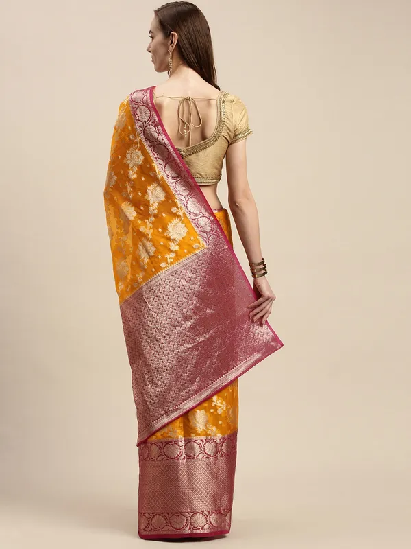Yellow_colour_Organza_Saree_for_Women