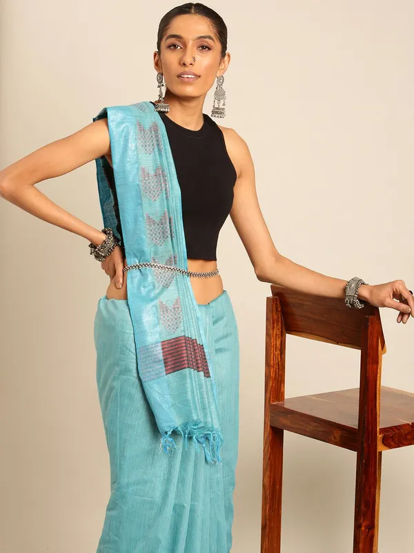 Blue_colour_Silk_Blend_Saree_for_Women