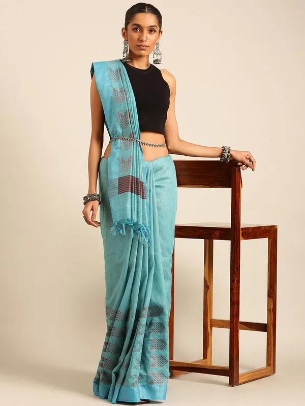 Blue_colour_Silk_Blend_Saree_for_Women