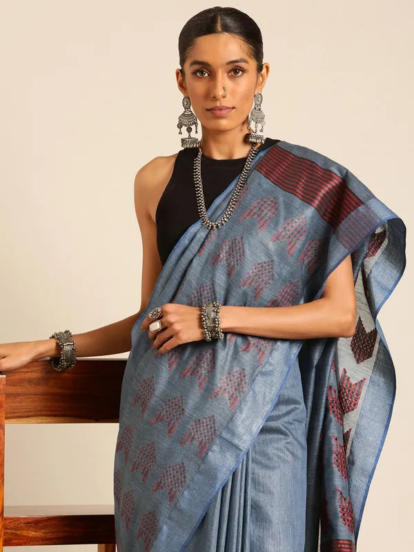 Blue_colour_Silk_Blend_Saree_for_Women