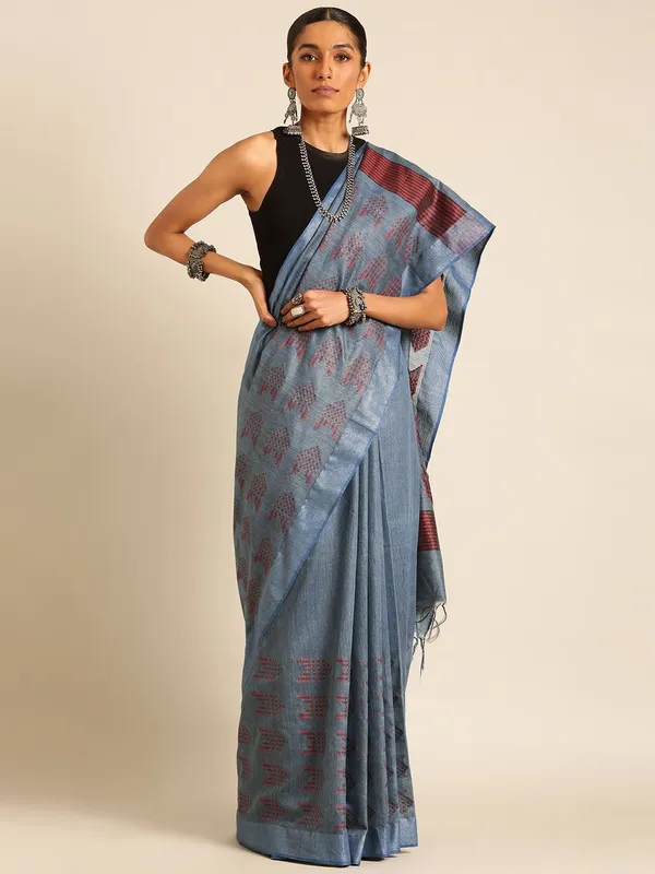 Blue_colour_Silk_Blend_Saree_for_Women