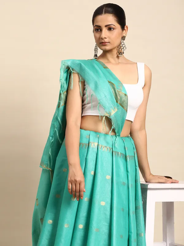 Sea_Green_colour_Silk_Blend_Saree_for_Women