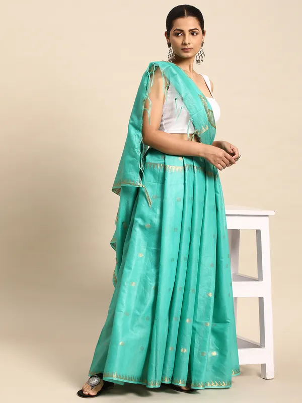 Sea_Green_colour_Silk_Blend_Saree_for_Women