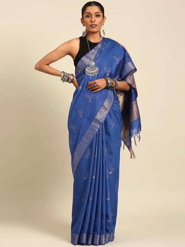 Blue_colour_Silk_Blend_Saree_for_Women