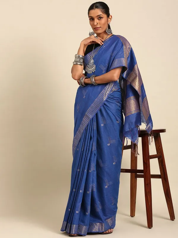 Blue_colour_Silk_Blend_Saree_for_Women