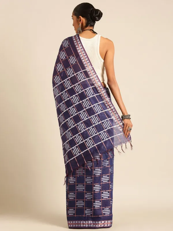 Navy_Blue_colour_Silk_Blend_Saree_for_Women