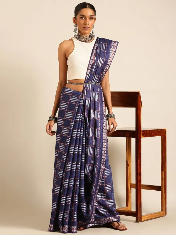 Navy_Blue_colour_Silk_Blend_Saree_for_Women