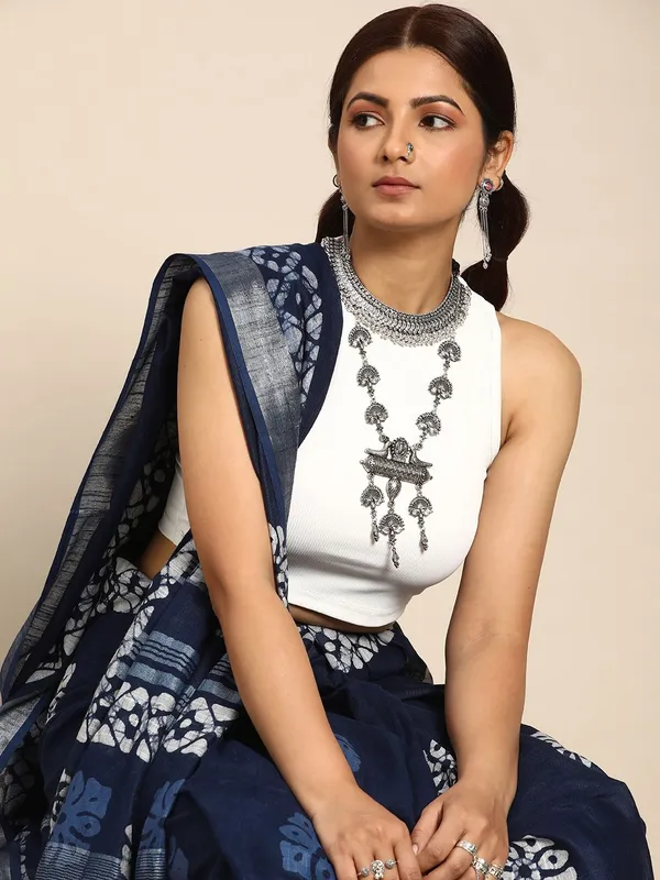 Navy_Blue_colour_Pure_Cotton_Saree_for_Women