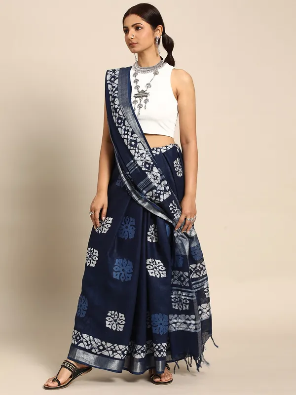 Navy_Blue_colour_Pure_Cotton_Saree_for_Women