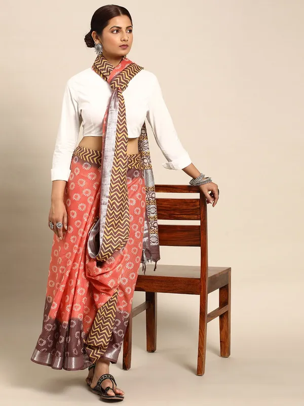 Peach_colour_Pure_Cotton_Saree_for_Women