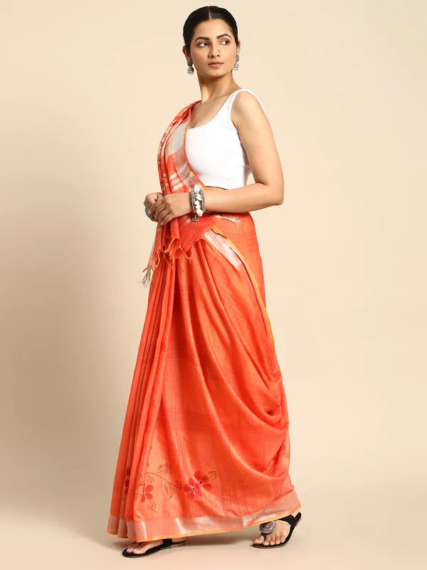 Orange_colour_Cotton_Saree_for_Women